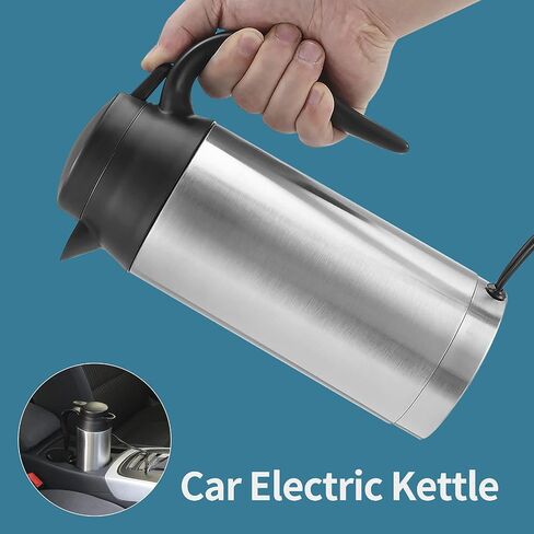 Sunsbell Portable Electric Car Kettle - 650ml Car Kettle Water Boiler 12V Car Heating Travel Cup Stainless Steel Car Heated Travel Mug Car Coffee Cup Warmer with DC 12V Charger for Car (Sliver) in Saudi Arabia