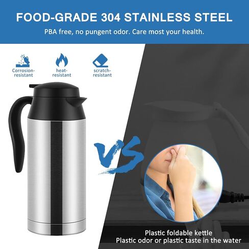 Sunsbell Portable Electric Car Kettle - 650ml Car Kettle Water Boiler 12V Car Heating Travel Cup Stainless Steel Car Heated Travel Mug Car Coffee Cup Warmer with DC 12V Charger for Car (Sliver) in Saudi Arabia