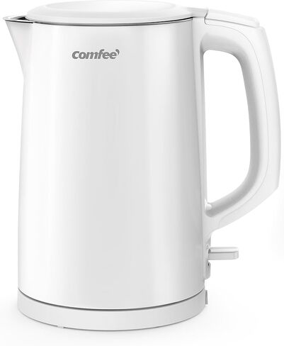 COMFEE' Stainless Steel Double Wall Electric Kettle 1.5L, White in Saudi Arabia