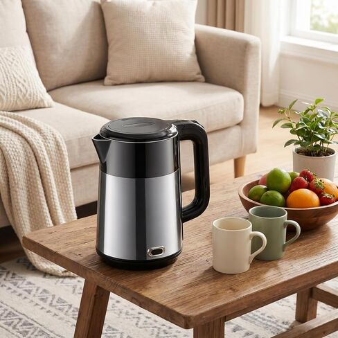 1L Small Travel Electric Kettle 1000W Portable Mini Hot Water Boiler | 304 Stainless Steel,Fast Boiling, Double Wall, Auto Shut-Off,Boil Dry Protection,Cordless 360° Base for Tea and Coffee in Saudi Arabia
