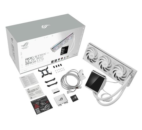 ASUS ROG Strix LC IV 360 ARGB White All-in-One Liquid CPU Water Cooling | 3 x ROG ARGB fans, Asetek pump 8. Gen., LCD display, Intel LGA 1700, 1200, 115X, AMD AM5, AM4 in Saudi Arabia