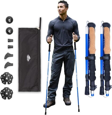 Cascade Mountain Tech Lightweight Aircraft-Grade Aluminum Trekking Poles with Extended Down Grip Plus Tip Kit in Saudi Arabia