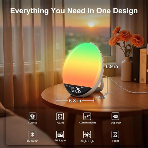 DreamSky Digital FM Radio with Bluetooth Speaker and Sleep Timer for Kids | Hi-Fi Clear Loud Sound, Wake up Light Sunrise Alarm Clock for Teens Adults Bedroom, Dimmable Night Light, Gifts for Seniors in Saudi Arabia