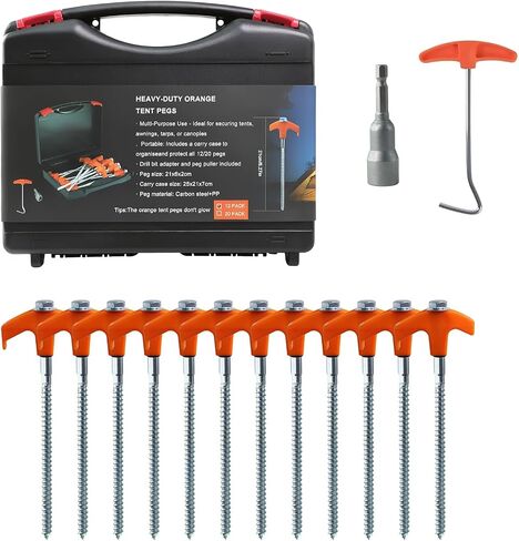 20 Pack Screw in Tent Stakes Heavy Duty, 8 Inch Ground Anchors, Metal Stakes,Camping Tent Accessories with Hex Head Driver and Sturdy Storage Bag (Orange) in Kuwait