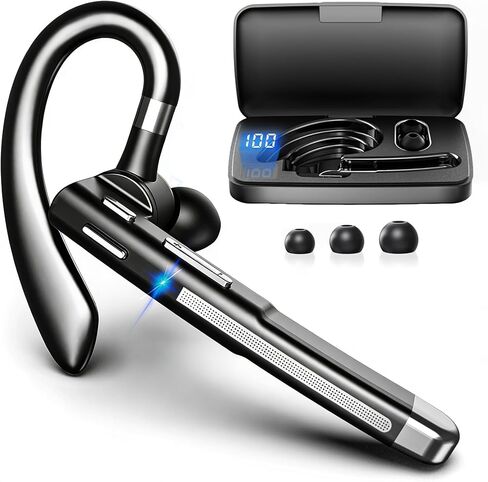 Bluetooth Headset Noise Canceling,Wireless Earpiece with Mic for Work | Bluetooth 6.1,100H Playtime,500mAh Charging Case,Hand-Free Calling with Mute Button for Business,Trucker,Office,Driving in Saudi Arabia