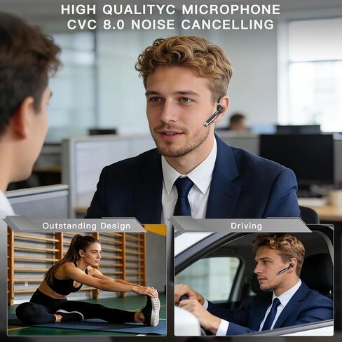 Bluetooth Headset Noise Canceling,Wireless Earpiece with Mic for Work | Bluetooth 6.1,100H Playtime,500mAh Charging Case,Hand-Free Calling with Mute Button for Business,Trucker,Office,Driving in Saudi Arabia