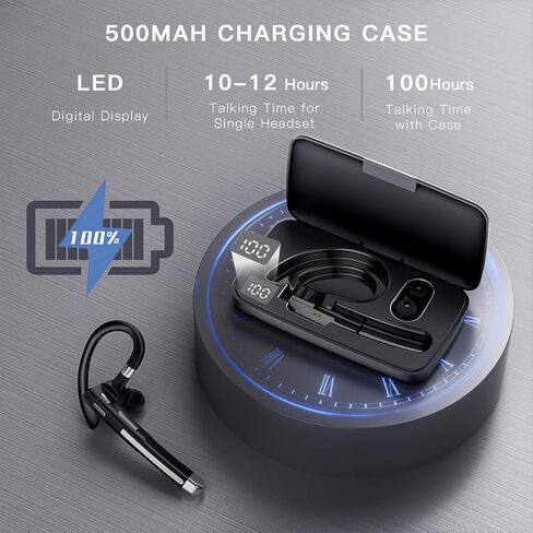 Bluetooth Headset Noise Canceling,Wireless Earpiece with Mic for Work | Bluetooth 6.1,100H Playtime,500mAh Charging Case,Hand-Free Calling with Mute Button for Business,Trucker,Office,Driving in Saudi Arabia