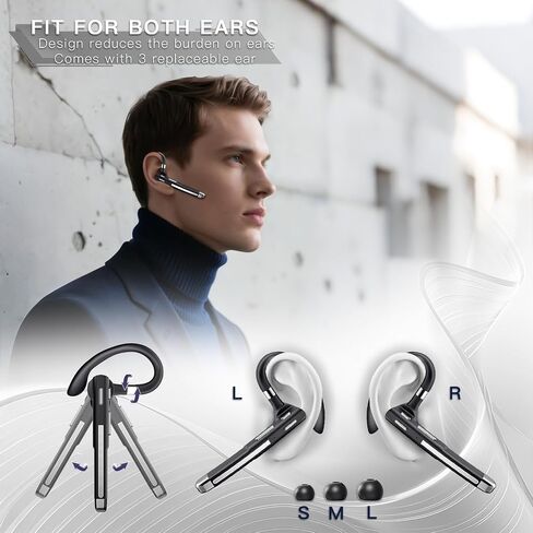 Bluetooth Headset Noise Canceling,Wireless Earpiece with Mic for Work | Bluetooth 6.1,100H Playtime,500mAh Charging Case,Hand-Free Calling with Mute Button for Business,Trucker,Office,Driving in Saudi Arabia