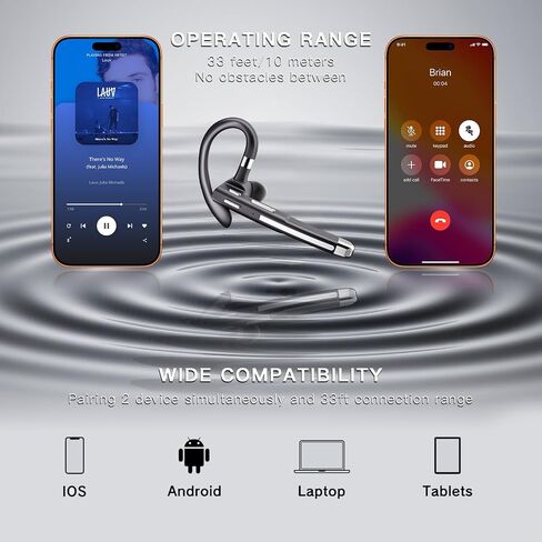 Bluetooth Headset Noise Canceling,Wireless Earpiece with Mic for Work | Bluetooth 6.1,100H Playtime,500mAh Charging Case,Hand-Free Calling with Mute Button for Business,Trucker,Office,Driving in Saudi Arabia