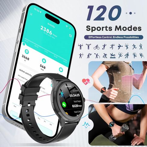 Smart Watch for Men, 1.39" HD Touchscreen Smartwatch with 120 Sports Modes, AI Voice Assistant, Heart Rate/Sleep Monitor, Bluetooth Call & Music Control Fitness Watch for iPhone/Android (Black) in Saudi Arabia