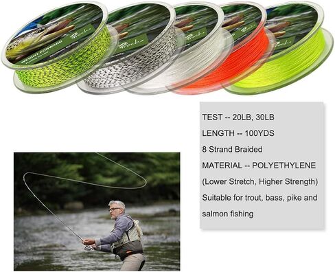 Fly Line Backing 20LB 30LB 100 Yds for Trout Fishing - White Black, Set of 2 in Kuwait
