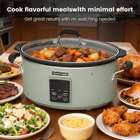 HOMECOOKIN Slow Cooker, Extra Large 10 Quart Programmable Slow Cookers with Timer, Dishwasher Safe Glass Lid & Crock, Kitchen Appliance for Families and Gatherings, Olive in Saudi Arabia