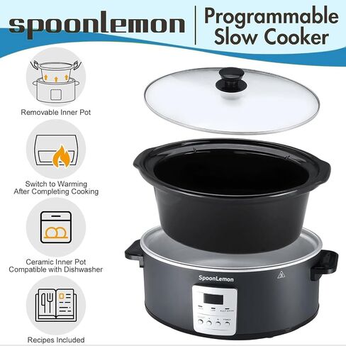 7QT Electric Slow Cooker with Digital Timer, 20H Programmable & 3 Heat Settings, Oval Ceramic Pot, Large Capacity for Family Dinner, Meal Prep, Compatible with 30 pcs 13"x21" Cooking Liners in Kuwait