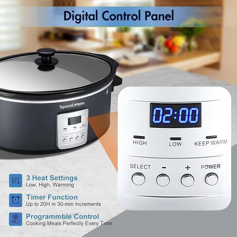 7QT Electric Slow Cooker with Digital Timer, 20H Programmable & 3 Heat Settings, Oval Ceramic Pot, Large Capacity for Family Dinner, Meal Prep, Compatible with 30 pcs 13"x21" Cooking Liners in Kuwait