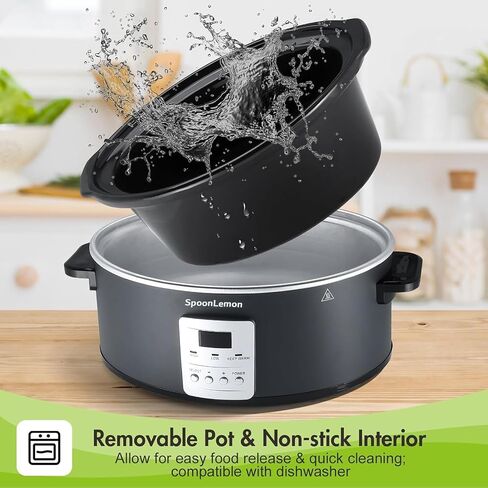 7QT Electric Slow Cooker with Digital Timer, 20H Programmable & 3 Heat Settings, Oval Ceramic Pot, Large Capacity for Family Dinner, Meal Prep, Compatible with 30 pcs 13"x21" Cooking Liners in Kuwait