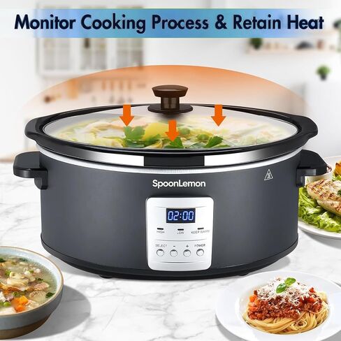 7QT Electric Slow Cooker with Digital Timer, 20H Programmable & 3 Heat Settings, Oval Ceramic Pot, Large Capacity for Family Dinner, Meal Prep, Compatible with 30 pcs 13"x21" Cooking Liners in Kuwait