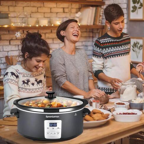 7QT Electric Slow Cooker with Digital Timer, 20H Programmable & 3 Heat Settings, Oval Ceramic Pot, Large Capacity for Family Dinner, Meal Prep, Compatible with 30 pcs 13"x21" Cooking Liners in Kuwait