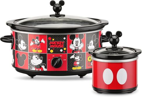 Disney Mickey Mouse 5-Quart Slow Cooker & 20 Ounce Dipper by Select Brands - Includes Glass Lids - Kitchen Essential Food Warmers - Large & Small Slow Cooker Set - For Serving and Entertaining | Large & Small Slow Cooker Set with Glass Lids, Kitchen Essen in Saudi Arabia