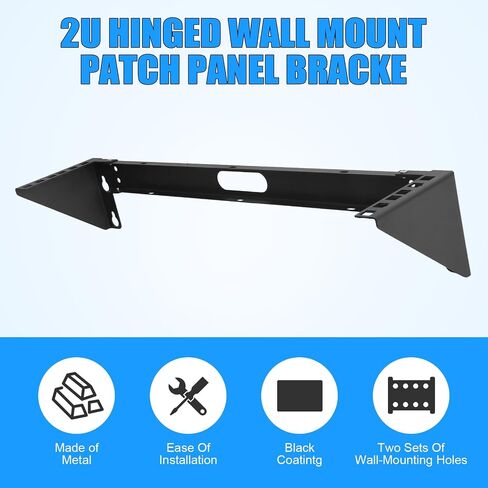 2U Hinged Wall Mount Patch Panel Bracket Vertical Rack for Networking | 19 Inch Compatible, Includes Mounting Hardware, for Network Equipment in Saudi Arabia