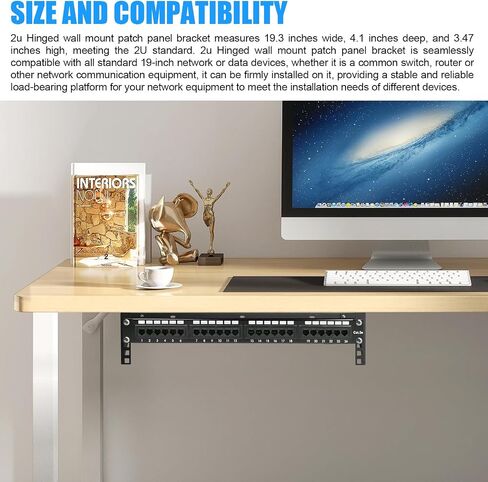 2U Hinged Wall Mount Patch Panel Bracket Vertical Rack for Networking | 19 Inch Compatible, Includes Mounting Hardware, for Network Equipment in Saudi Arabia