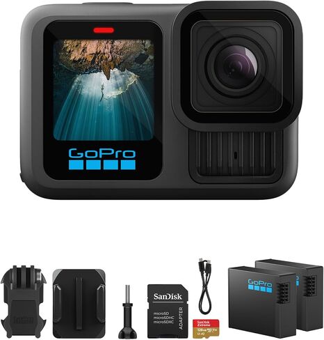 كاميرا الحركة GoPro HERO13 المقاومة للماء (أسود) 5.3K 27MP 1900mAh طقم بطارية in Kuwait