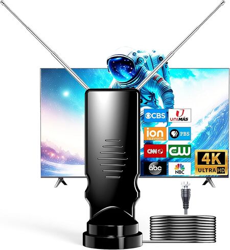 Rabbit Ears TV Antenna Indoor for Smart & Older TVs, HDTV Antenna for Local Channels, Digital Indoor TV Antenna with Adjustable VHF UHF Dipoles, 4K 1080P Ready, Easy Setup, No Monthly Fees in Saudi Arabia