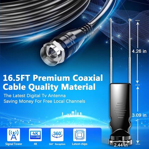 Rabbit Ears TV Antenna Indoor for Smart & Older TVs, HDTV Antenna for Local Channels, Digital Indoor TV Antenna with Adjustable VHF UHF Dipoles, 4K 1080P Ready, Easy Setup, No Monthly Fees in Saudi Arabia