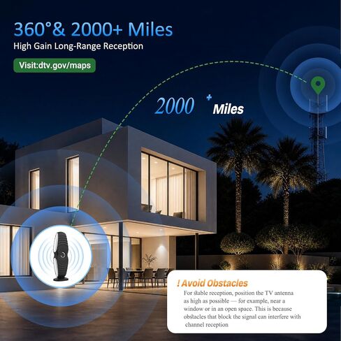 TV Antenna Indoor 2026, Digital Antenna for Smart TV for Local Channels | 3000+ Miles Long-Range Reception with Magnetic Base with Amplifier Signal Booster,Support 4K 1080p/ Older TVs in Saudi Arabia