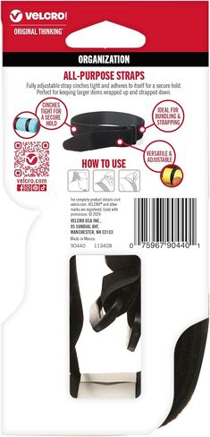VELCRO Brand All-Purpose Straps | Strong & Reusable | Perfect for Fastening Wires & Organizing Cords | Black, 36in x 2in | 2 Count in Saudi Arabia