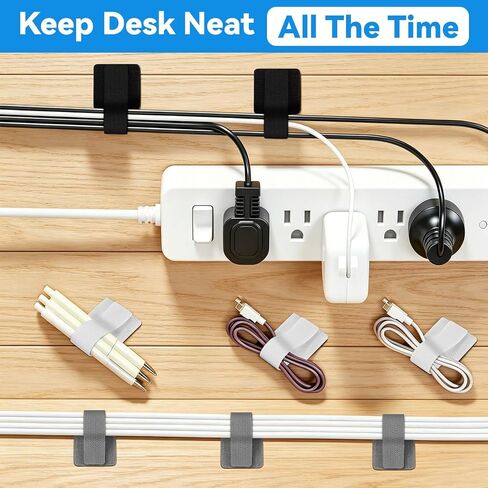 80 Pcs Cable Management Under Desk, Cord Organizer, Reusable Hook and Loop Cable Ties, Computer Accessories for Desk, Home Office Essentials, Black, White, Grey in Saudi Arabia