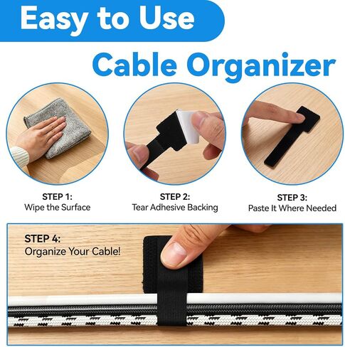 80 Pcs Cable Management Under Desk, Cord Organizer, Reusable Hook and Loop Cable Ties, Computer Accessories for Desk, Home Office Essentials, Black, White, Grey in Saudi Arabia