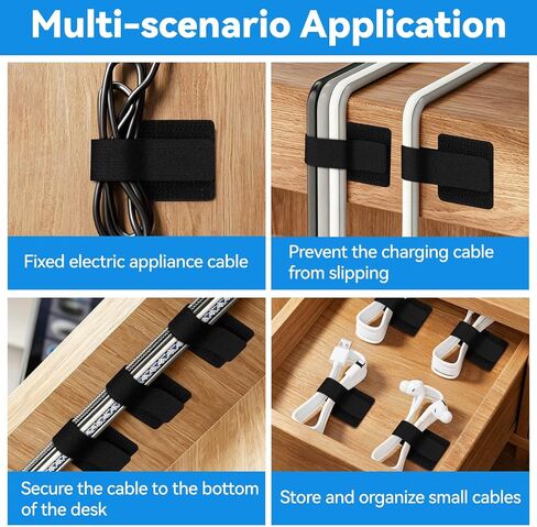 80 Pcs Cable Management Under Desk, Cord Organizer, Reusable Hook and Loop Cable Ties, Computer Accessories for Desk, Home Office Essentials, Black, White, Grey in Saudi Arabia