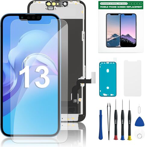 for iPhone 13 Screen Replacement HD 6.1" LCD Display and 3D Touch Digitizer Assembly with Repair Tools, Waterproof Tape, Screen Protector, and True Tone for A2633 A2482 A2631 A2634 A2635 in Kuwait