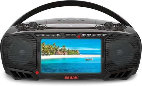 Aiwa Portable DVD Player, Crystal Clear Sound with Dual 3W Speakers and Bass Function, Featuring a 7" LCD Display, Bluetooth Connectivity, FM Radio, CD/DVD Playback in Saudi Arabia