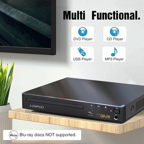 LONPOO DVD Players HDMI for TV, Compact Multi Region DVD Player | with Full HD Picture Quality,Anti-Skip,No Picture Freeze,Noise Cancellation,Microphone Port,USB Playback in Saudi Arabia