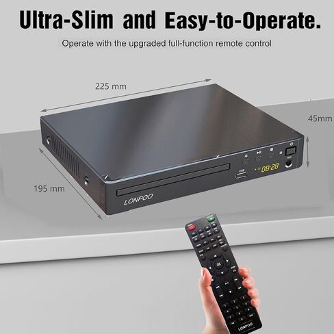 LONPOO DVD Players HDMI for TV, Compact Multi Region DVD Player | with Full HD Picture Quality,Anti-Skip,No Picture Freeze,Noise Cancellation,Microphone Port,USB Playback in Saudi Arabia