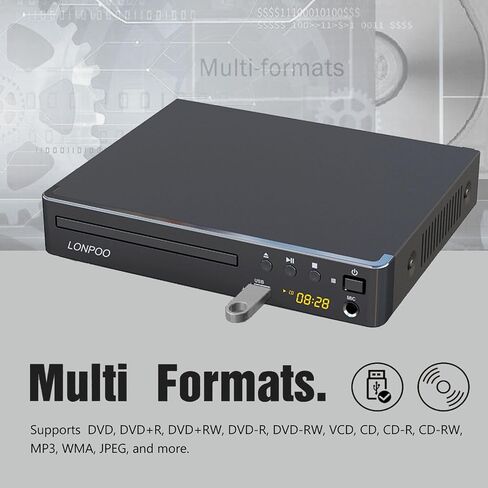 LONPOO DVD Players HDMI for TV, Compact Multi Region DVD Player | with Full HD Picture Quality,Anti-Skip,No Picture Freeze,Noise Cancellation,Microphone Port,USB Playback in Saudi Arabia