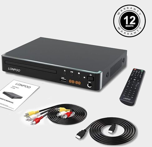 LONPOO DVD Players HDMI for TV, Compact Multi Region DVD Player | with Full HD Picture Quality,Anti-Skip,No Picture Freeze,Noise Cancellation,Microphone Port,USB Playback in Saudi Arabia