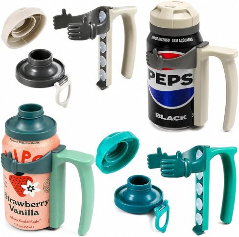 ORIGINAL CREATOR - DIPESI Soda Can Lids and Holders for 12oz Cans – 2 Can Covers + 2 Can Holder with Handle – For Soda, Beer, Pop – Easy to Hold, Leak-Free in Saudi Arabia