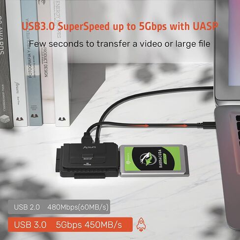 Alxum SATA IDE to USB 3.0 Adapter 2.5" 3.5" HDD SSD Hard Drive Reader | Hard Drive Recovery Converter Kit with 12V 2A Power Supply,External SSD Enclosure for Universal SATA IDE Hard Disk Transfer in Saudi Arabia