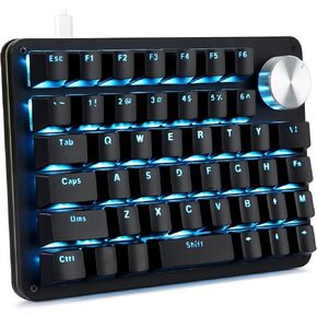 Koolertron One Handed Mechanical Gaming Keyboard with 24 Macro Keys, 45-Key Fully Programmable Mini Keypad, Mini USB Macro Keyboard with Rotating Knob, Blue Backlit, for Windows PC Gamers in Saudi Arabia