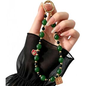 Good Luck Phone Charm with Retro Green Beaded, Lucky Wrist Strap | Chinese Feng Shui, Fortune Beaded Wristlet Strap, Anti-lost Rope, Wealth Phone Lanyard, Bag Keychain Chain, For Women Girls in Saudi Arabia
