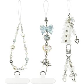 6Pcs Phone Charms with Rhinestone Bow, Beaded Bracelet Style, Kawaii, Type-C, for Wallet, Bag, Camera, Airpods in Saudi Arabia
