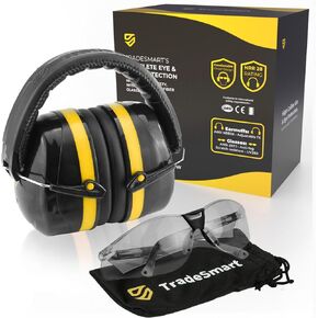 TradeSmart Shooting Ear Protection for Gun Range, NRR 28 Earmuffs & Eyewear | Stay comfortable: safety-glass arms sit beneath soft cushions; anti-fog UV400 lenses help stay clear, and muffs fold down. in Saudi Arabia