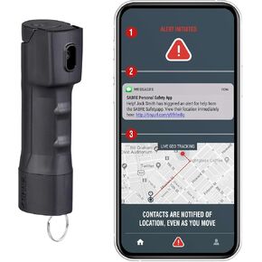 Sabre SMART Pepper Spray 2.0 w/Emergency Location Alerts, Maximum Police Strength OC Spray, Up to 3X Protection, 10 Second Spray Time, Fast Flip Top, Finger Grip, Up to 14 ft Range, App Connectivity in Saudi Arabia