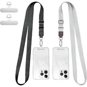 2Pcs Adjustable Phone Lanyard with Pads, Crossbody Phone Strap(Black+White) | Thickened Metal Hook & D-Ring, Longer Style(21.5" to 30.5"), Anti-Theft, Anti-Dropped, Gift, for iPhone 16, Smartphone,Travel in Saudi Arabia