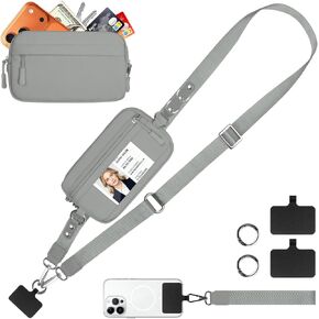 حزام Clip and Go للهاتف مع محفظة حول الجسم، حبل هاتف قابل للتعديل والفصل مع محفظة معصم RFID، نافذة لبطاقة الهوية، سحاب، حزام هاتف عالمي لجميع الهواتف، أسود (M) in Kuwait