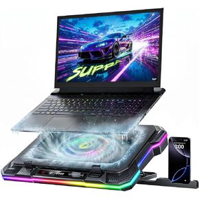 AICHESON RGB Laptop Cooling Pad for 15-19 Inch Laptops, Gaming Laptop Cooler with 140mm High Speed Fan (300-2200 RPM), Phone Holder, Black in Kuwait