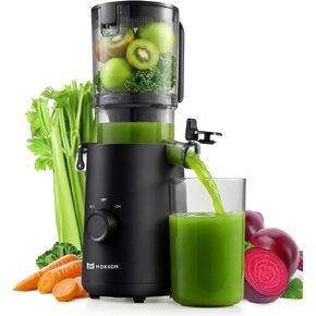 Mokkom Cold Press Masticating Juicer, Extra Wide Feed Chute for Whole Fruits & Vegetables, 200W Quiet AC Motor, Compact Space-Saving, Easy to Clean, Black in Saudi Arabia