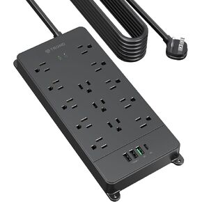 TROND Surge Protector Power Strip 5ft Cord, 4000J, 4 USB, ETL Listed, Black | 13 Widely-Spaced Outlets Expansion with USB C Ports, Low-Profile Flat Plug, Wall Mount, Extension Cord, 14AWG Heavy Duty in Kuwait